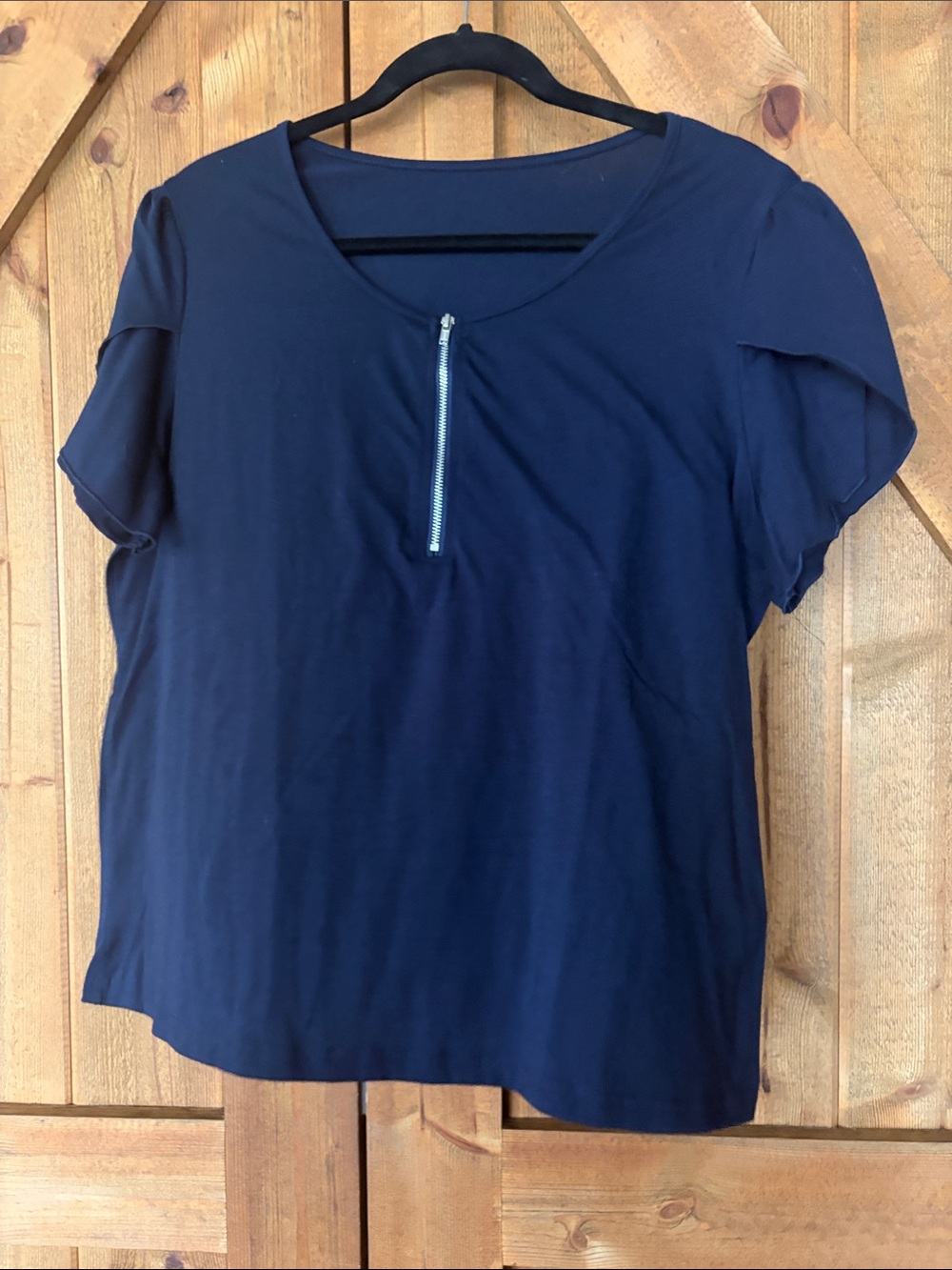 Navy Short Sleeve Tee with Front Zip